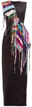 Recycled Sequin-strand Satin Dress - Womens - Black Multi