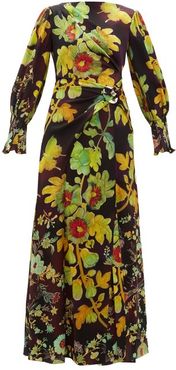 Botanical-print Silk-blend Cloqué Maxi Dress - Womens - Brown Multi