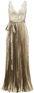 Arely Pleated Silk-blend Lamé Jumpsuit - Womens - Silver