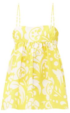 Empire-waist Hippy Floral-print Cotton Cami Top - Womens - Yellow Print