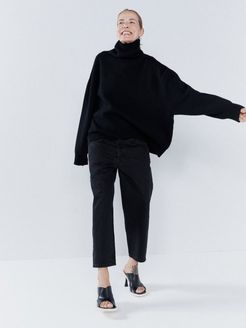 Cropped Displaced-sleeve Roll-neck Wool Sweater - Womens - Black