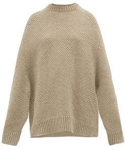 Crew-neck Basketweave Wool Sweater - Womens - Beige