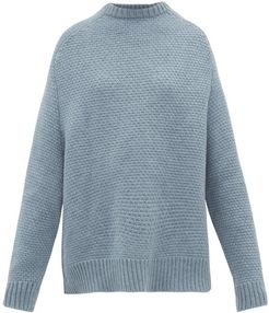 Crew-neck Basketweave Wool Sweater - Womens - Blue