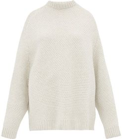 Crew-neck Basketweave Wool Sweater - Womens - Ivory