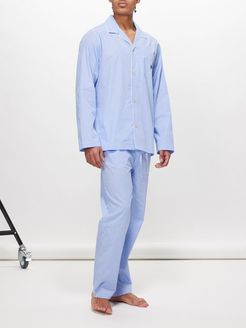 Logo-embroidered Gingham Cotton Pyjamas - Mens - Blue