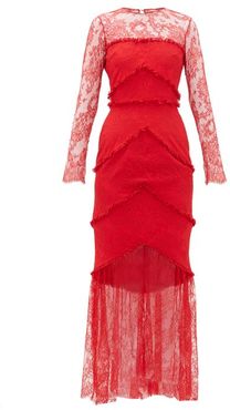 Lace-panel Sheer Hem Gown - Womens - Red