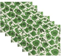 Set Of Six Wildbird-print Linen Napkins - Green Print