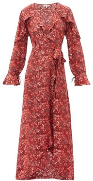 Leela Floral-print Silk Wrap Dress - Womens - Red Print