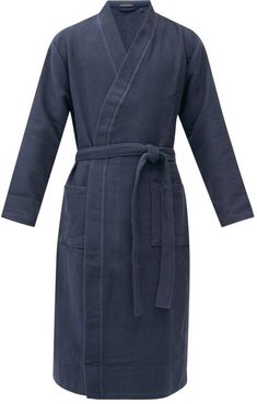 Belted Cotton Waffle-piqué Robe - Mens - Blue