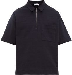 Zip-up Cotton-jersey Polo Shirt - Mens - Navy