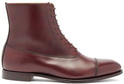 Olivia Almond-toe Lace-up Leather Ankle Boots - Womens - Burgundy