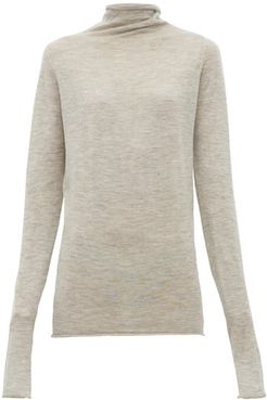 Sheer Raw-edge Funnel-neck Cashmere Sweater - Womens - Light Grey