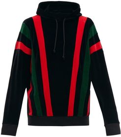 Felpa Hooded Striped-chenille Sweatshirt - Mens - Black