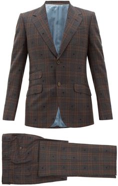 Jacquard-motif Checked Wool Two-piece Suit - Mens - Brown Multi