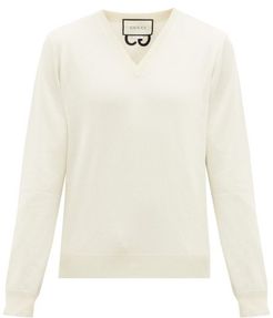 GG-embroidered V-neck Cashmere Sweater - Mens - White
