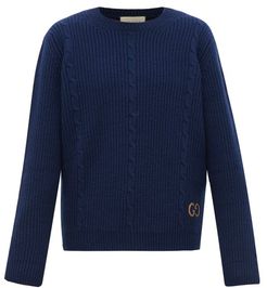 Logo-embroidered Cabled-wool Sweater - Mens - Blue