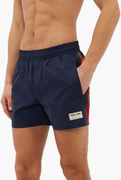 Web-stripe High-cut Swim Shorts - Mens - Blue