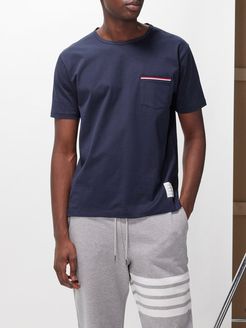 Tricolour-stripe Patch-pocket Cotton T-shirt - Mens - Navy