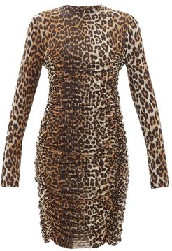 Ruched Leopard-print Mesh Dress - Womens - Leopard