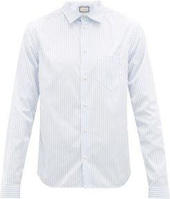 Striped Cotton-poplin College Shirt - Mens - Light Blue