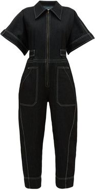 Contrast-stitch Denim Jumpsuit - Womens - Black