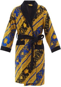 I Love Baroque Printed Cotton Bathrobe - Mens - Blue Gold