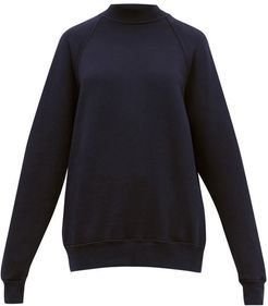 High-neck Brushed-back Cotton Sweatshirt - Womens - Navy