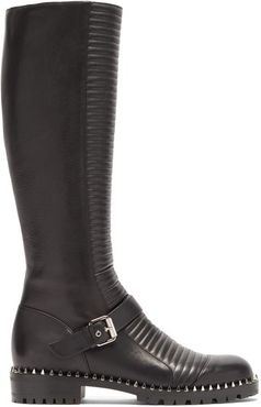 Meteorita Ribbed Leather Knee-high Biker Boots - Womens - Black