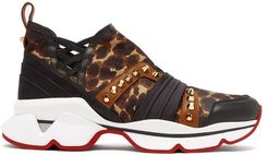 123 Run Studded Neoprene Trainers - Womens - Leopard