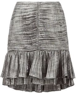 Ruffled Plissé-lamé Mini Skirt - Womens - Silver