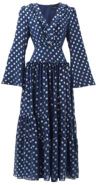 Devon Polka-dot Jacquard Silk-blend Dress - Womens - Navy Silver