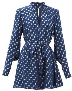 Tania Metallic Polka-dot Mini Dress - Womens - Navy Silver