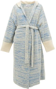 Longline Bouclé-knitted Cotton-blend Cardigan - Womens - Blue