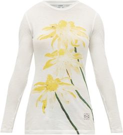 Floral-print Long-sleeved Cotton-jersey T-shirt - Womens - Yellow Print