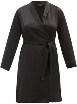 Belted Short Silk Robe - Womens - Black