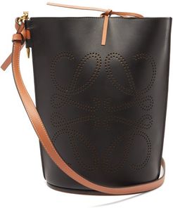 Gate Anagram-perforated Leather Bucket Bag - Womens - Black Tan