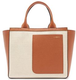 Shopping Mini Canvas And Leather Tote Bag - Womens - Beige Multi