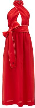Crossover Halterneck Silk Maxi Dress - Womens - Red