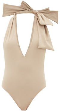 Bow Halterneck Swimsuit - Womens - Beige