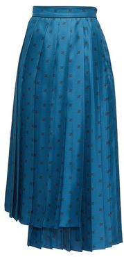 Karligraphy Pleated Logo-print Silk Midi Skirt - Womens - Blue Multi