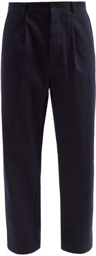 Wide-leg Pleated Cotton Trousers - Mens - Navy
