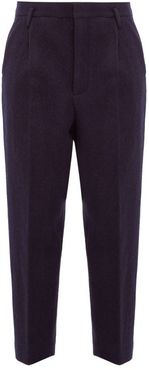 Exaggerated Tapered-leg Boiled Wool Trousers - Mens - Navy