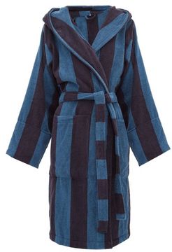 Hooded Cotton-terry Bathrobe - Womens - Blue Stripe