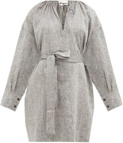 Santorini Belted Linen Mini Dress - Womens - Grey