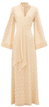 Floral Appliqué Silk-georgette Dress - Womens - Cream