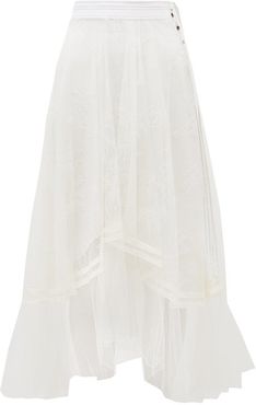Asymmetric Chantilly-lace And Silk-crepe Skirt - Womens - White
