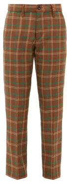 High-rise Checked Wool Trousers - Womens - Brown Multi