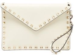 Rockstud Leather Envelope Pouch - Womens - Ivory