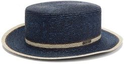 Striped Straw Boater Hat - Womens - Navy