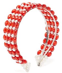 Bevelled-bead And Faux Pearl-embellished Headband - Womens - Red
